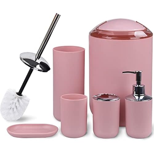 CERBIOR Bathroom Accessories Set 6 Piece Bath Ensemble, Blush Pink