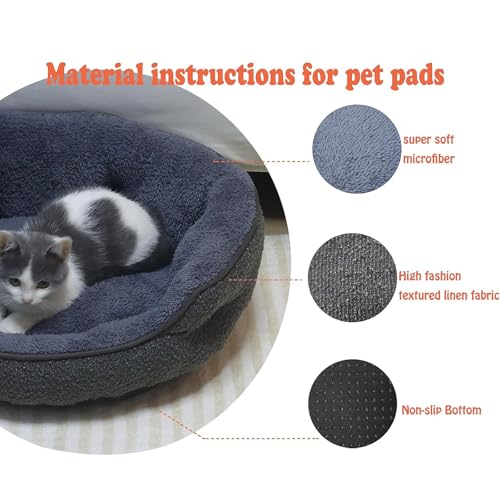 Small Dog Bed for Small Dogs, Cat Beds for Indoor Cats, Cute Round Dog Bed, Washable with Anti-Slip & Water-Resistant Bottom, Super Soft Pet Bed, Luxury Durable Puppy Bed Kitten Bed, Gray