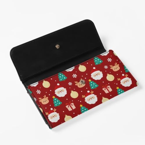 Image of AFPANQZ Women's Trifold Wallet, Leather Large Capacity RFID Long Wallet | Santa Claus Tree PrintWallet with Cit Card Slots Phone Holder Zip Pocket, Buckle Closure, Ladies Christmas Purse