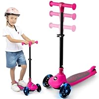 SereneLife 3 Wheel Kids Scooter, Kick Scooter with/without Foldable Seat, Light-Up LED Wheels, Adjustable Handlebar, Lean to Steer, Ideal for Toddlers Boys and Girls Age 3+, Up to 50Kg