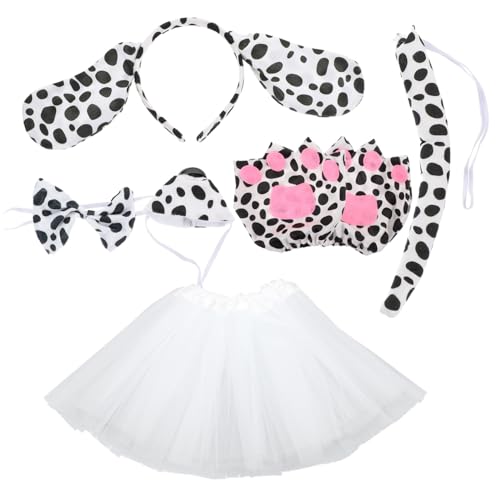MUELODSIC Conjunto de Disfraz de Animal Perro Orejas Diadema Guantes Nariz Falsa Falda Tul para Fiesta Cosplay