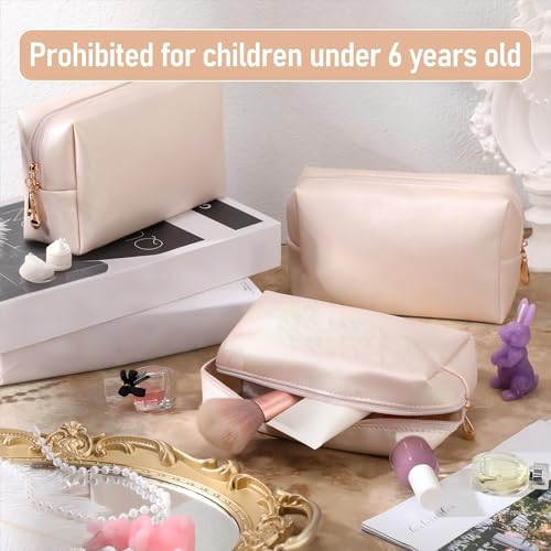 6 Pcs Preppy Patch Makeup Bag PU Leather Cosmetic Bag Waterproof Neat Travel Toiletry Pouch Portable Makeup Bag for Women Friends Cosmetic Organizer Travel Toiletry Pencil Case (White and Gold)2