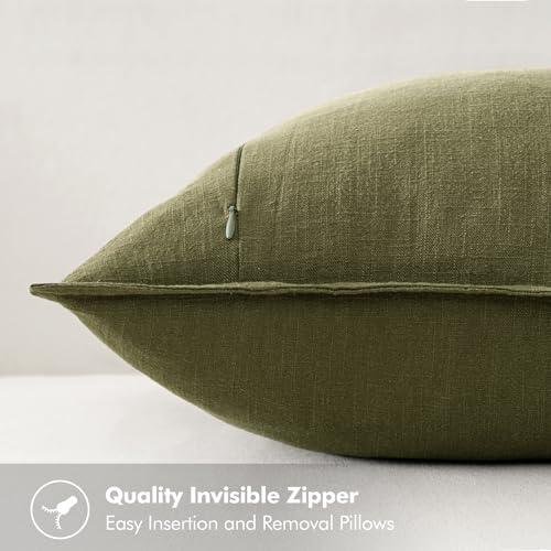 Image of MIULEE Decorative Linen Pillow Covers 20x20 Inch Green Boho Farmhouse Neutral Couch Throw Pillows for Bed Pack of 2 Accent Outdoor Pillowcase Modern Sofa Cushion Livingroom Home Decor