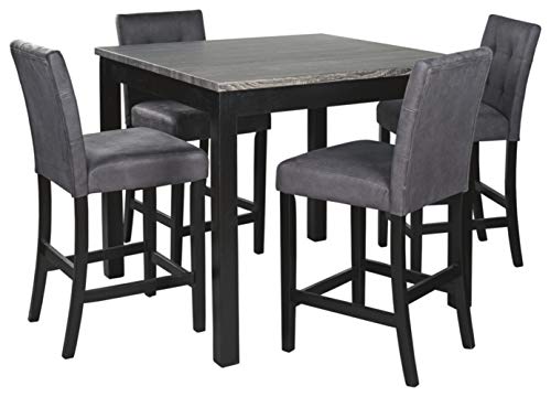 Signature Design By Ashley Garvine Counter Height 5-Piece Dining Set, Includes Table & 4 Bar Stools, Gray & Black #TOP3