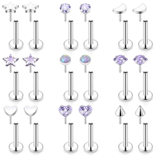 Tkzndnm 16g Threadless Medusa Lip Tragus Monroe Labret Conch Ashley Forward Helix Philtrum Snake Bite Push In Nap Flat Back Body Piercing Jewelry Rings Earrings for Women Men 16 Gauge Surgical Steel