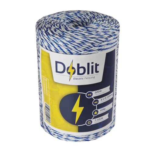 Doblit Poly Wire 3mm Electric Fence Wire Conductor Line Electric Fencing Cord - Electrifiable Stainless Steel Strands & UV-Stabilised - Livestock, Gardens & Crop Protection – (6 Strand, 500m)