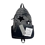 Y2K Aesthetic Backpack for Women, Vintage Grunge Design, Solid Color with Star Skull Accents, Lightweight for Travel, Concerts, Shopping (Black)