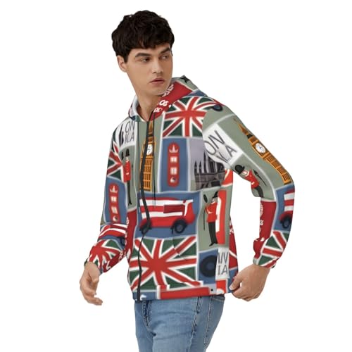 Sweat à capuche imprimé Angleterre homme - Pull doux automne hiver