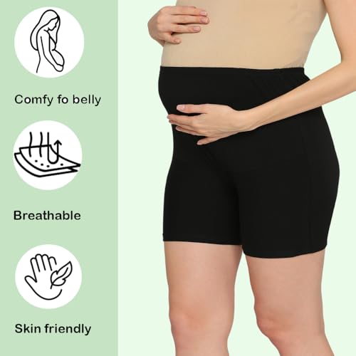 Image of Women's High Waist & Mid-Thigh Cotton Lycra Maternity Shorts|Pregnancy Panty|Maternity Panties Over The Belly for The Pre & Post Pregnancy