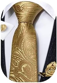 Barry.Wang Man Tie Set Paisley Silk Pocket Square Cufflinks Necktie Sets Designer Wedding Party