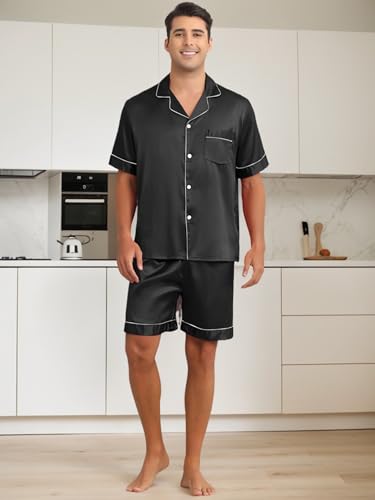 Lars Amadeus Satin Pajamas Set for Men's Short Sleeve Sleepwear Loungewear Shirts and Shorts 2 Pieces Pajama2