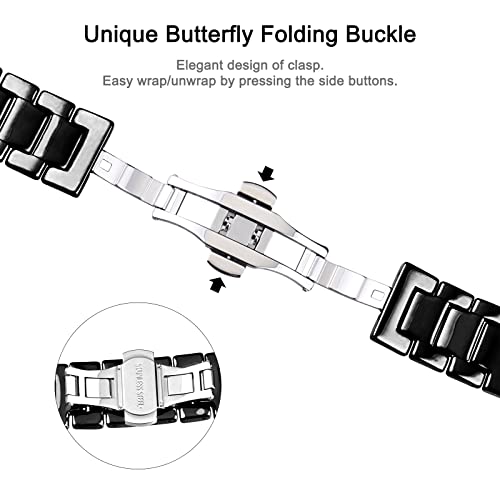 Aottom Watch Band Compatible For Apple 42Mm 44Mm 45Mm Ceramic Iwatch Band Women Men Stainless Steel Metal Butterfly Buckle Sport Wristband Replacement Band For Apple Watch Series 8 7 6 5 4 3 2 1, Ultra, Se- Black #TOP3