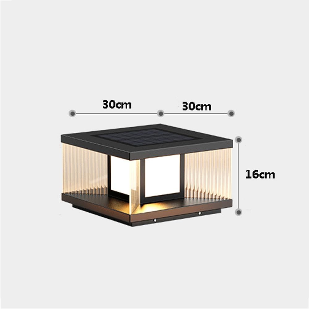 HZWJIA Outdoor Solar Pillar Lamp Stainless Steel Modern Solar Pillar Cap Lamp IP65 Waterproof Pillar Head Lamp Black Outdoor Waterproof Solar Pillar Lamp For Villa Landscape Pillar Lamp Diameter 11.8i