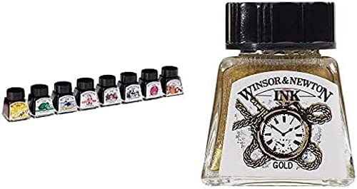 Winsor & Newton W&N William COLLECTN.Ink PCK, Purple/Yellow, 14ml flasche Bundle 14ml Drawing Ink Bottle - Gold