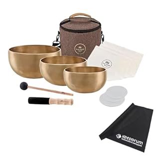 3-piece singing bowl set / can be used individually or in a set Promotes deep relaxation and stress relief, creates a soothing atmosphere Handmade in India / Bronze alloy Ideal for yoga teachers, therapists and relaxation Includes carry bag (CBCB), 3...