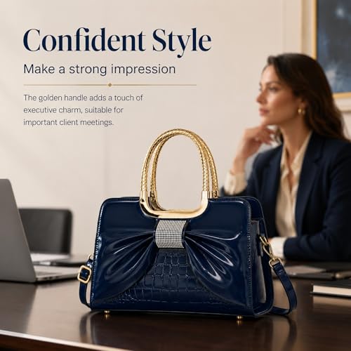 Shoulder Bags for Women, Retro Vegan Leather Handbags with Lock Closure, Y2K Vintage Purse Medium Structured Top-Handle Satchel for Work Travel Party (Blue) - image 2