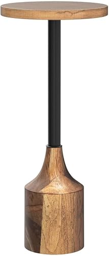 Miniatura 4 de COZAYH Mesa auxiliar de pedestal de granja, mesa de bebida de madera rústica con base, mesa redonda de Martini para espacio pequeño, sala de estar,