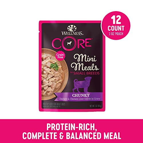 Wellness CORE Natural Grain Free Small Breed Mini Meals Wet Dog Food, Chunky Chicken & Chicken Liver Entrée in Gravy, 3-Ounce Pouch (Pack of 12) - Image 3