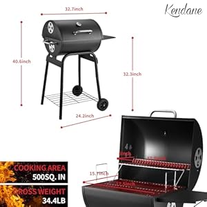 Barrel Charcoal Grill Large Charcoal Grills with Side Shelf Outdoor BBQ GrillPerfect for Backyard Camping Patio Parties and Picnics