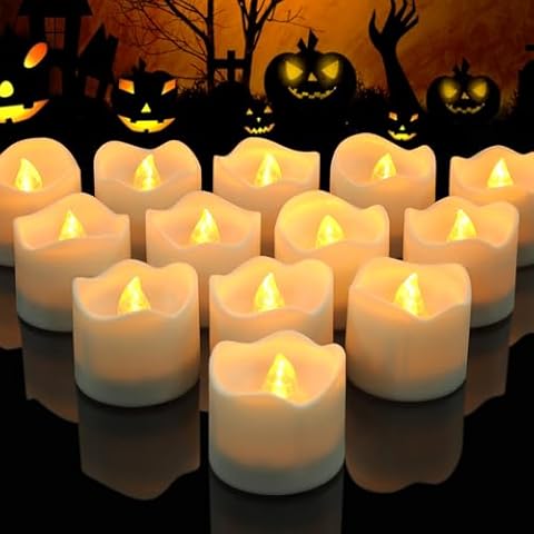 Topstone Timer Battery Operated Tea Lights Candles,flameless Candles,led Candles,6h on 18 h Off Timer in 24 Hours Cycle,Warm Yellow,Pack of 12,Decoration for Halloween,Christmas,Table Centerpiece Cover