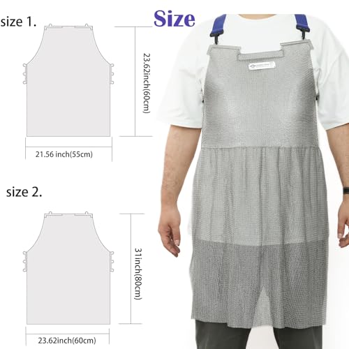 RETON-PPE Chainmail Apron for Butcher, Anti-cutting Protective Apron for Cutting Meat, Safety Work Bib with Adjustable Strap (L)