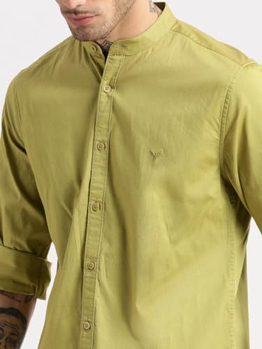 Image of SHOWOFFFF Men Solid Casual Shirt | Mandarin Collar Full Sleeves Cotton Shirt for Mens | Slim Fit Regular Length Shirt for Men's