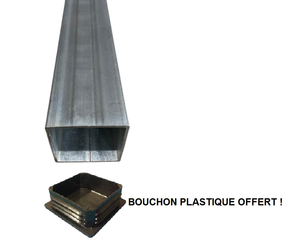LeMétal – Tube carré acier galvanisé 40x40x2 mm (200 cms) - Longueur au choix de 50 à 300 cms - Bouchon plastique offert !