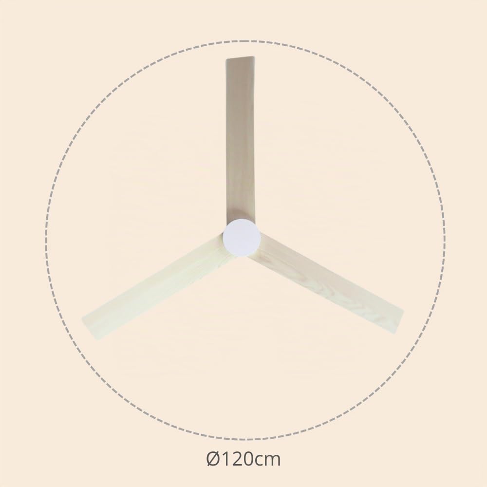 / HYBRID/Ventilador de techo blanco y palas reversibles blanco-arce Ø120 cm/Ultra Silencioso, bajo consumo, 6 Velocidades, Mando a Distancia, Verano-Invierno, temporizador, modo brisa