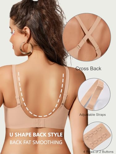 COCOMARTS Jelly Bras for Women No Underwire Seamless Push Up Comfortable Tshirt Everyday Deep V Bra with Support and Lift Nude 3X-Large — view 3