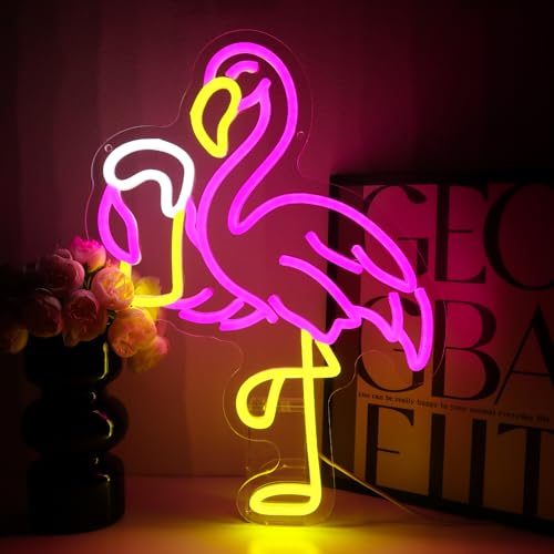 PMCVYH Flamingo Beer Neon Sign for Wall Decor, Drinking Led