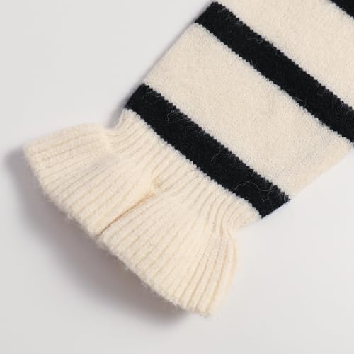 Women's Striped Knit Long Sleeve Ruffle Sweater Ribbed Crew Neck Pullover Sweater 6