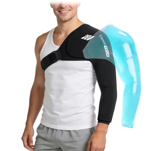 ComfiTECH Shoulder Arm Ice Pack Wrap for Pitchers & Volleyball Players Reusable Ice Pack for Shoulder & Elbow & Arm Cooling Adjustable Ice Arm Sleeve for Post-Training Recovery & Muscle Comfort L