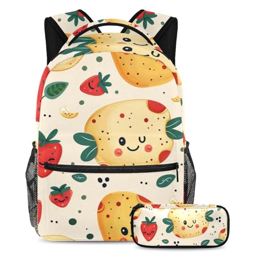 Sac à dos omelette jaune fraise grand format avec trousse filles garçons