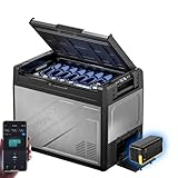 BougeRV Rocky V3.0 65L Auto Kühlbox mit Akku 240Wh, Dual Zonen Kompressor Akku Kühlbox 12V/24V 230V mit Gefrierfach APP-Steuerung Metallgehäuse IPX4 für Camping Reisen Boot Angeln, -20℃~20℃