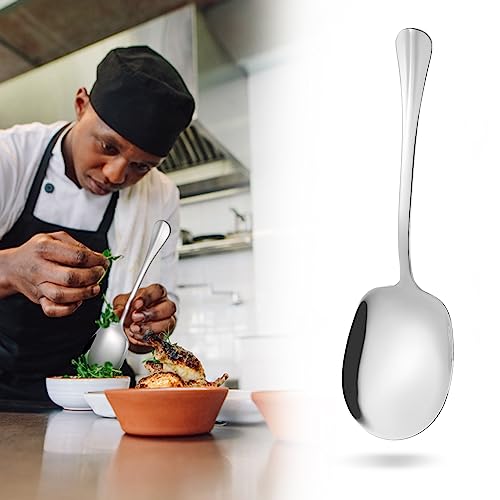 2 cucchiai da portata in acciaio inox, 25 cm, grandi cucchiai da cucina, in acciaio inox, con manici lunghi, cucchiai da insalata, grande cucchiaio per banchetto, buffet, ristorante, posate - immagine 3