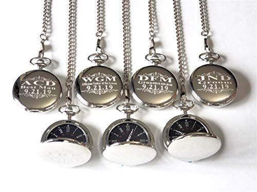 8 Custom Engraved Pocket Watches - 8 Gift Set For Weddings - Groomsmen Personalized Watches With Chain And Box Included - Engraving Included (Gold Polished) #TOP4