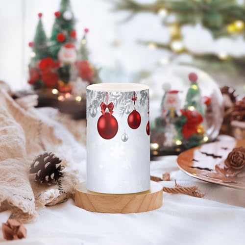 Image of Christmas Lights Decorations Flameless Candles New Year Fir Branches Red Christmas Balls Pillar Candles Set of 2 Battery Operated Remote Control Warm Lights