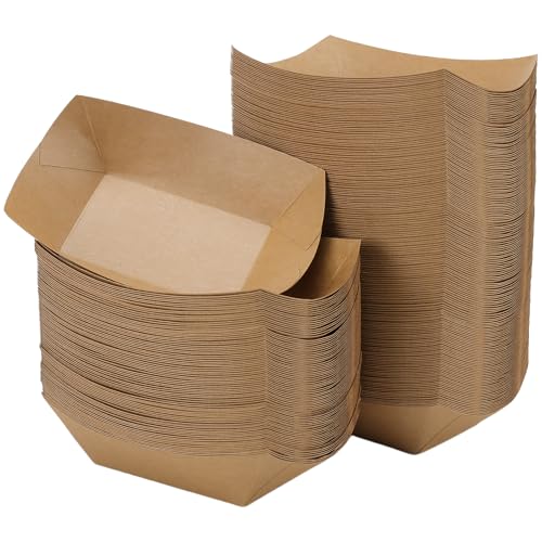 CHUEHKAK Barquette Alimentaire Jetable - Lot de 250 Bols en Carton Kraft - 16,5 x 12 x 2,5 cm - Marron - Résistant à la Graisse - Pour Frites, Saucisse au...