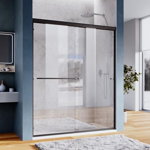 SUNNY SHOWER 58.5-60 in.W x 72 in.H Glass Shower Door, Semi Frameless Double Sliding Shower Door...