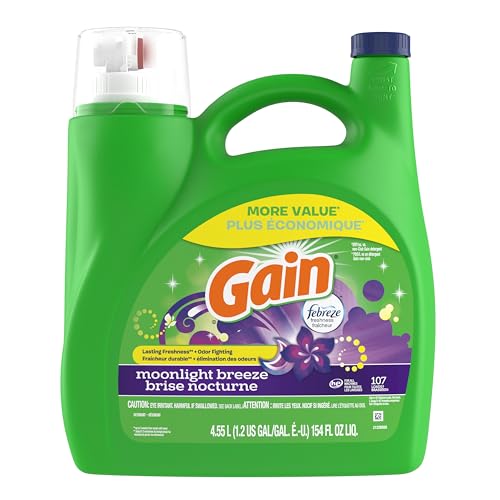 Gain Liquid Laundry Detergent, Moonlight Breeze Scent, 154 fl oz, 107 loads, Freshness + Odor Fighting, High efficiency washing machine iquid cleaning soap image 11