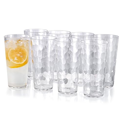 KOXIN-KARLU Mixed Drinkware 26-ounce Plastic Tumbler Acrylic Water Glasses, set of 8 Clear