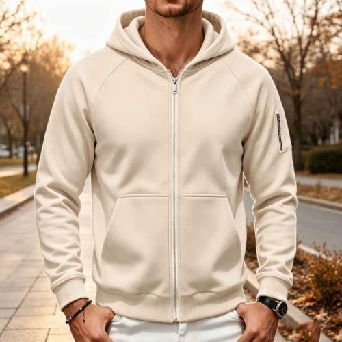Mens Full Zip Hoodie Sleeve Zip Pocket Kangaroo Pockets Casual Sweatshirt - image 2
