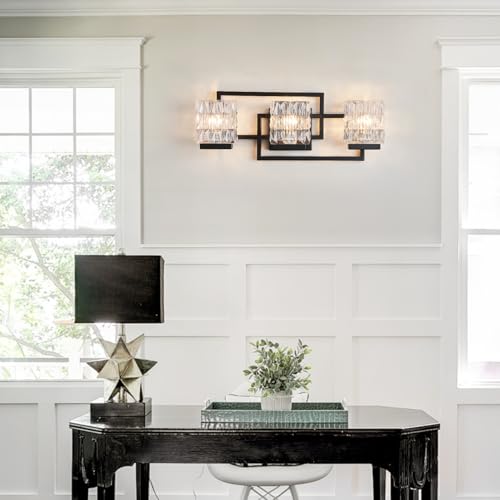 Image of Bathroom Light Fixture Vanity Lighting Fixtures Over Mirror 3 Lights Matte Black Wall Mount Metal Hardwired Bedroom Wall Scone