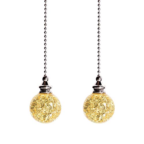 Longsheng - Since 2001 - Yellow Crystal Ice Crack Ball Blind Cord Chandelier Handle Pull Chain Extension With Connector For Ceiling Light Fan Chain With Color(Pack Of 2)