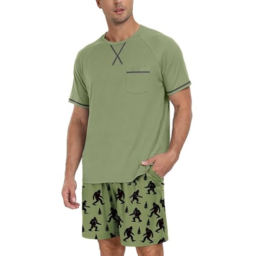 Marvmys Mens Pajama Set Cotton Summer Pjs Short Sleeve Sleepwear Lightweight Pajamas 2 Pieces Loungewear with Pockets S-2XL Small B-army Bigfoot