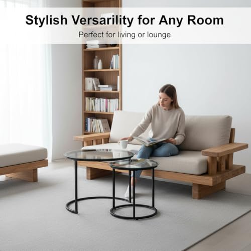 Round Nesting Coffee Table Set of 2, Glass Stacking Minimalist End Table by Cuizehua - Image 4