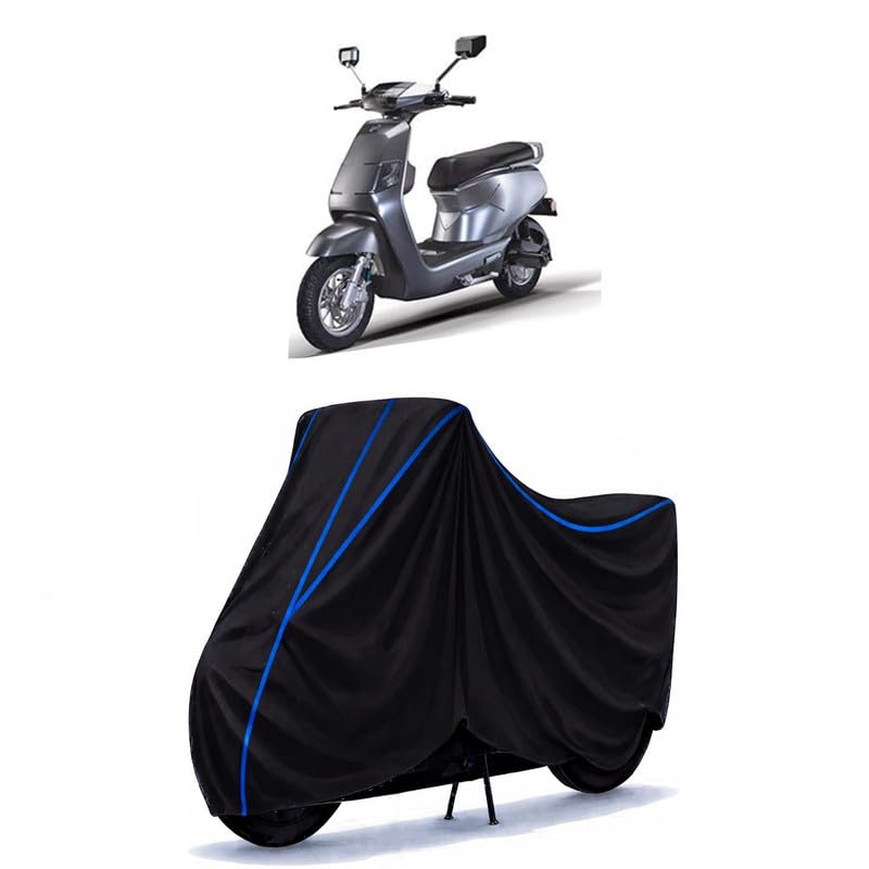 Image of Scooty Cover Water Resistant for A2 | Universal Scooter & Bike Cover | Heavy Duty UV Protection | Dust, Rain & Scratch Protection | Elastic Fit All Weather Indoor Outdoor | Black with Blue Piping