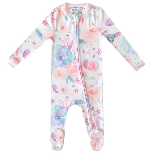 Image of Copper Pearl Zip-Up Footie Baby Pajamas: Ultra-Soft Boys & Girls Pajamas, Premium Knit Fabric in Stylish Prints, Tag-Free with Two-Way Zipper, Newborn to 24 Months, Bloom