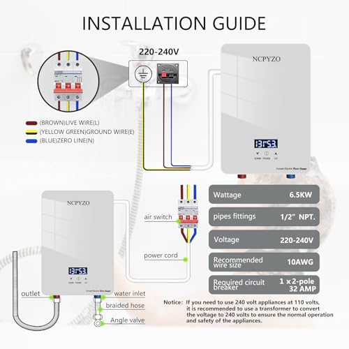 Instant-Electric-Water-Heater-240V-65kWTankless-Water-Heater-for-Kitchen-with-Self-Modulating-TechnologyTankless-On-Demand-Water-HeaterElectric-Hot-Water-Heater-For-SinkOverheating-Protection