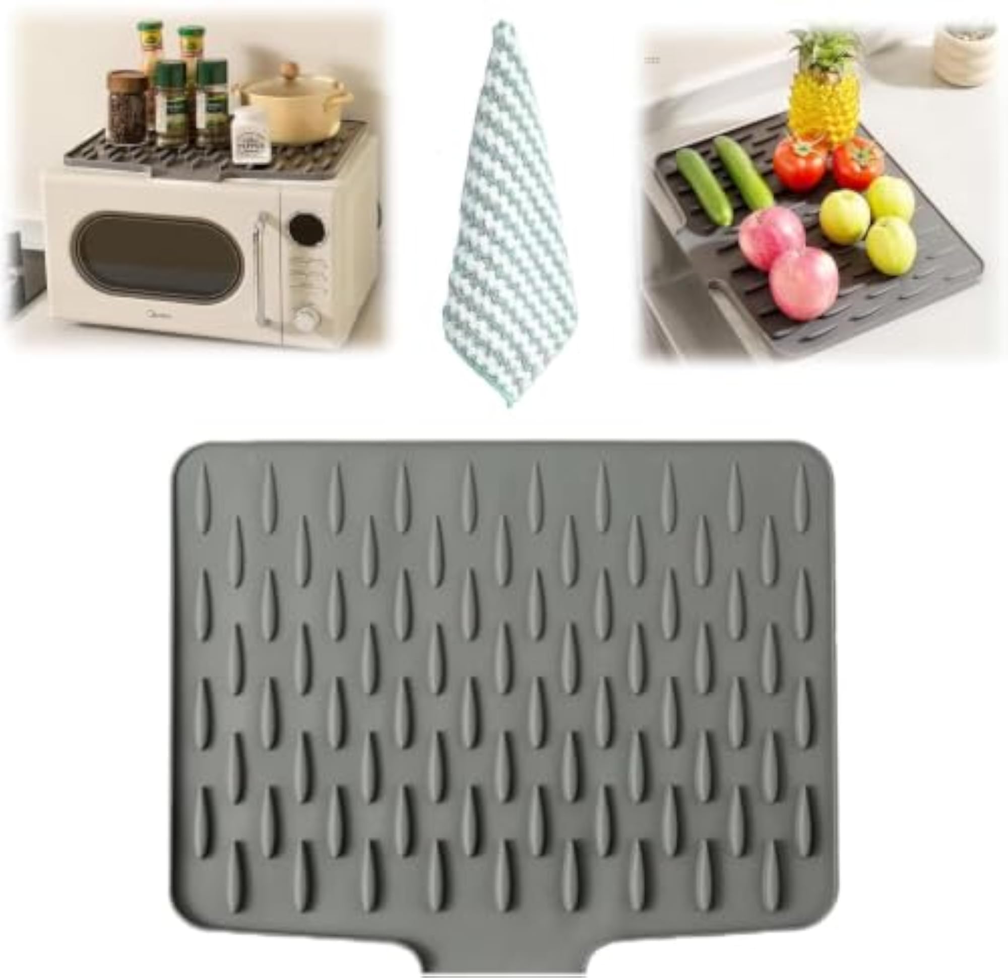Silicone Dish Drying Mat with Built-in Drain